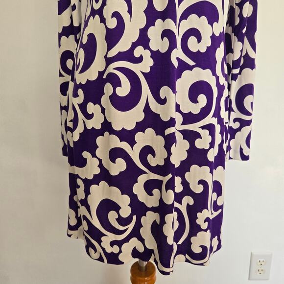 Diane von Furstenberg Reina Long Sleeve Dress Silk Purple Scroll Print Women 8 - Picture 5 of 12